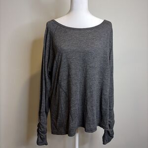 90 Degree By Reflex Top Sz 1X Women Charcoal Gray Ruched Cuff & Back Athleisure